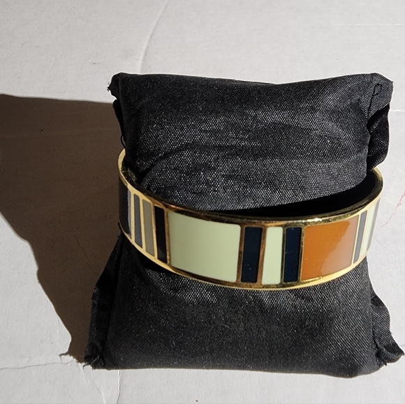 Chunky enamel bangle wide Bracelet stripes warm colors metropolitan museum art - Picture 6 of 7